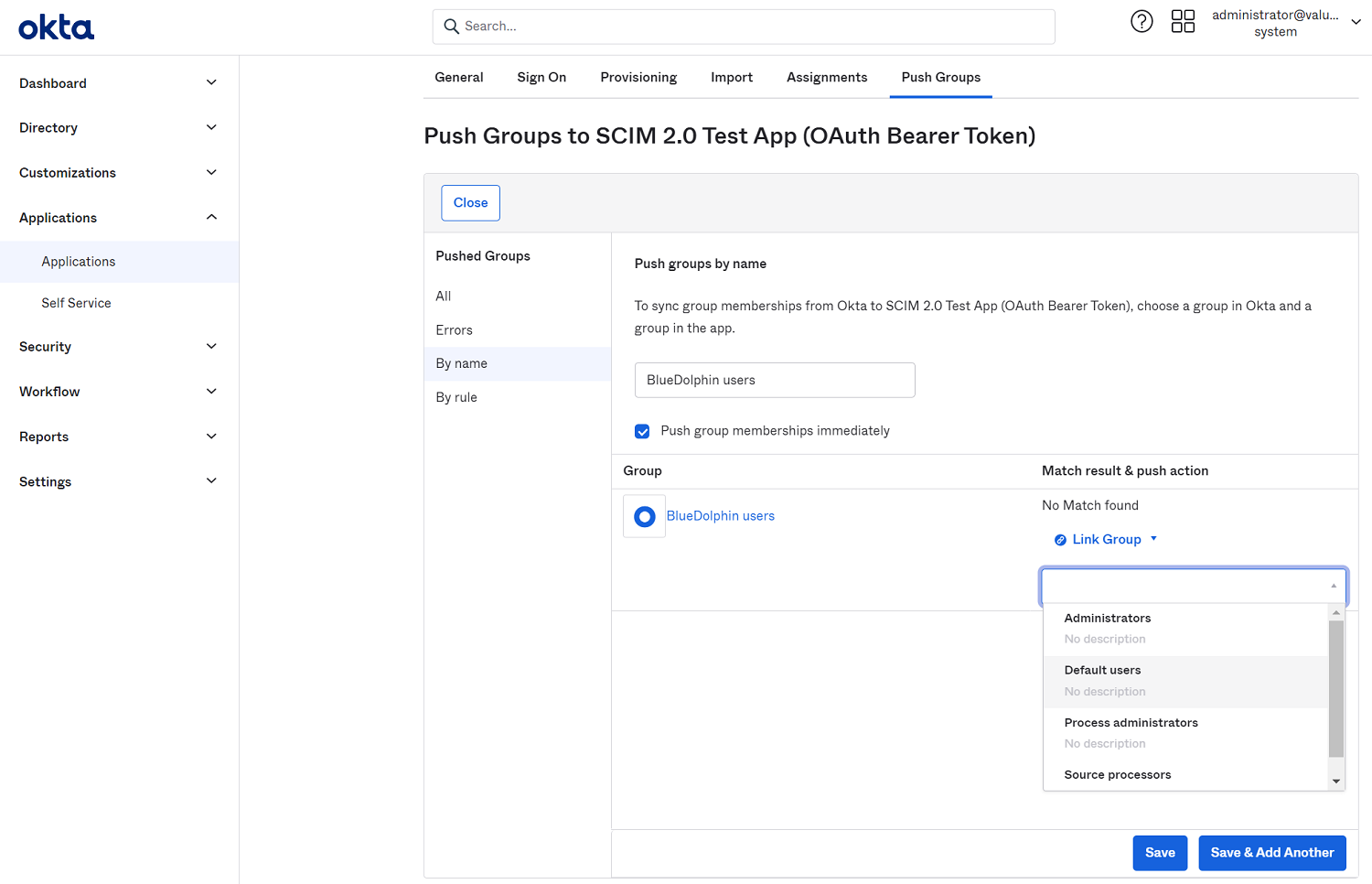 Configure SCIM user provisioning for BlueDolphin using Okta – BlueDolphin
